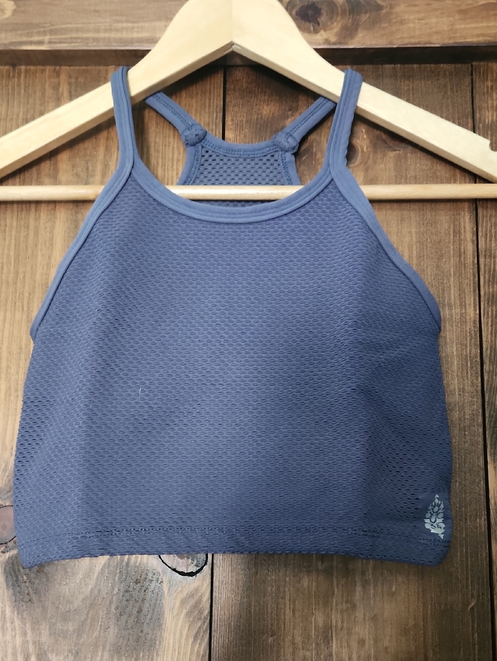 FP Movement by Free People Blue Mesh Racerback Tank Top